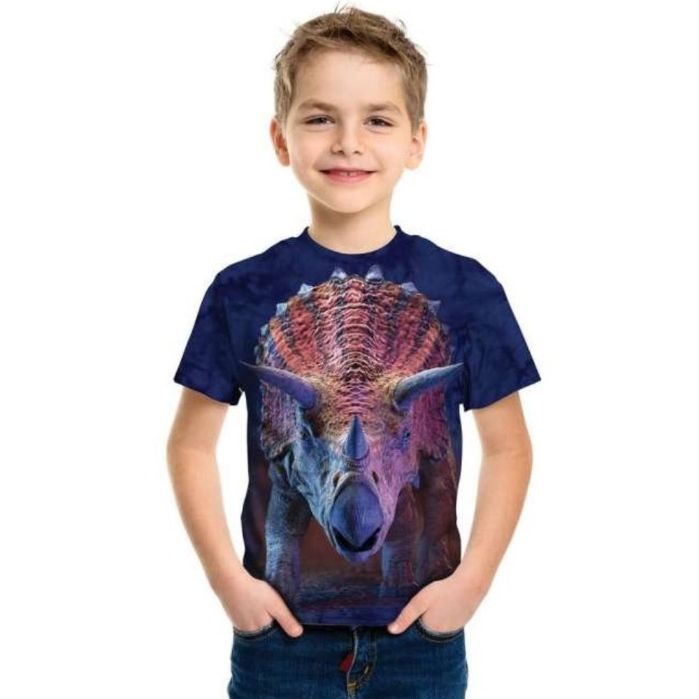 The Mountain Charging Triceratops Dinosaur Reptile Triassic Kids T-Shirt L-XL - Picture 2 of 4